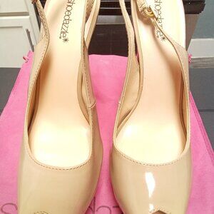 6 INCH Tan PU Leather Back Strap Open Toe Stilettos